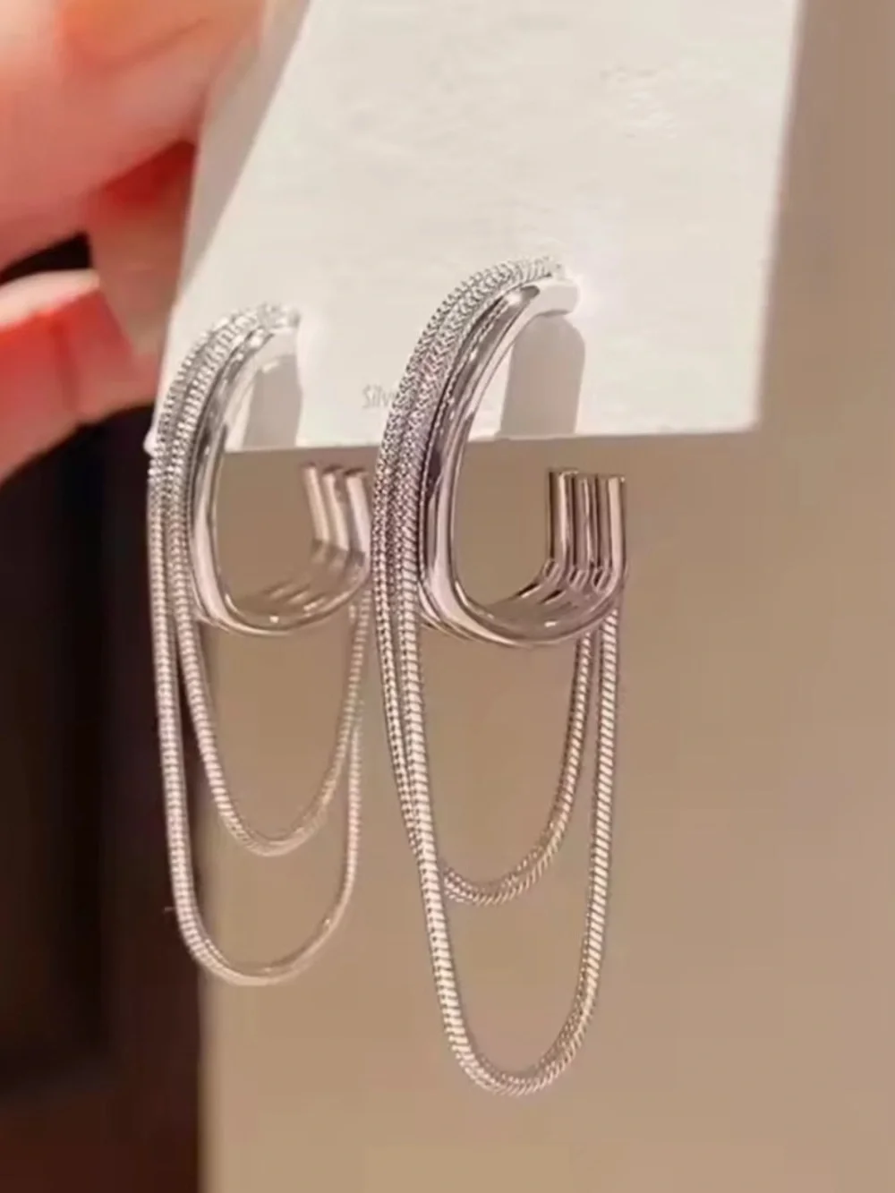 Silver Multi-Chain Hoop Drop Earrings